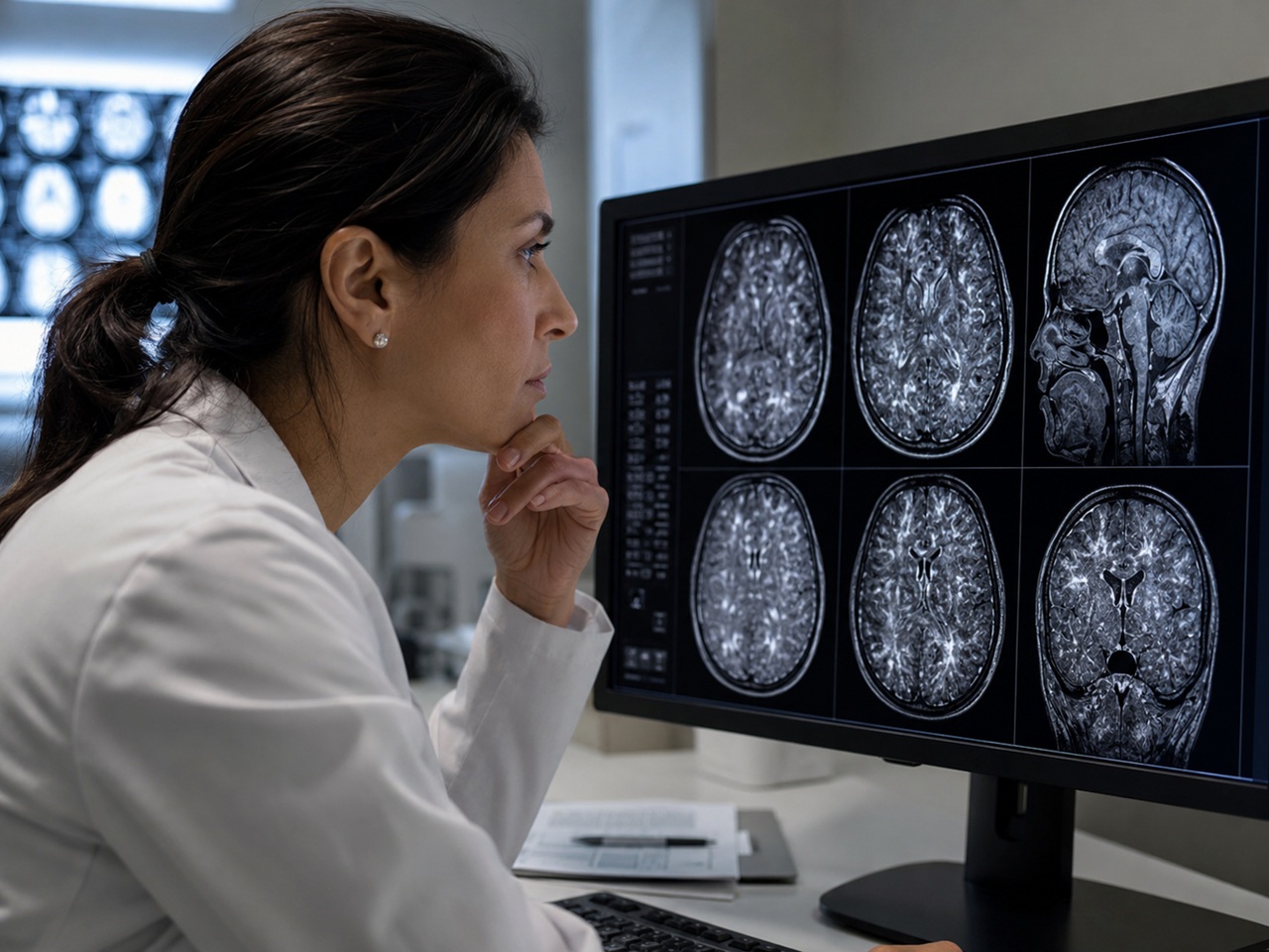 A brain injury doctor reviews brain scans of a Texas crash victim to identify a diffuse anoxal injury. 